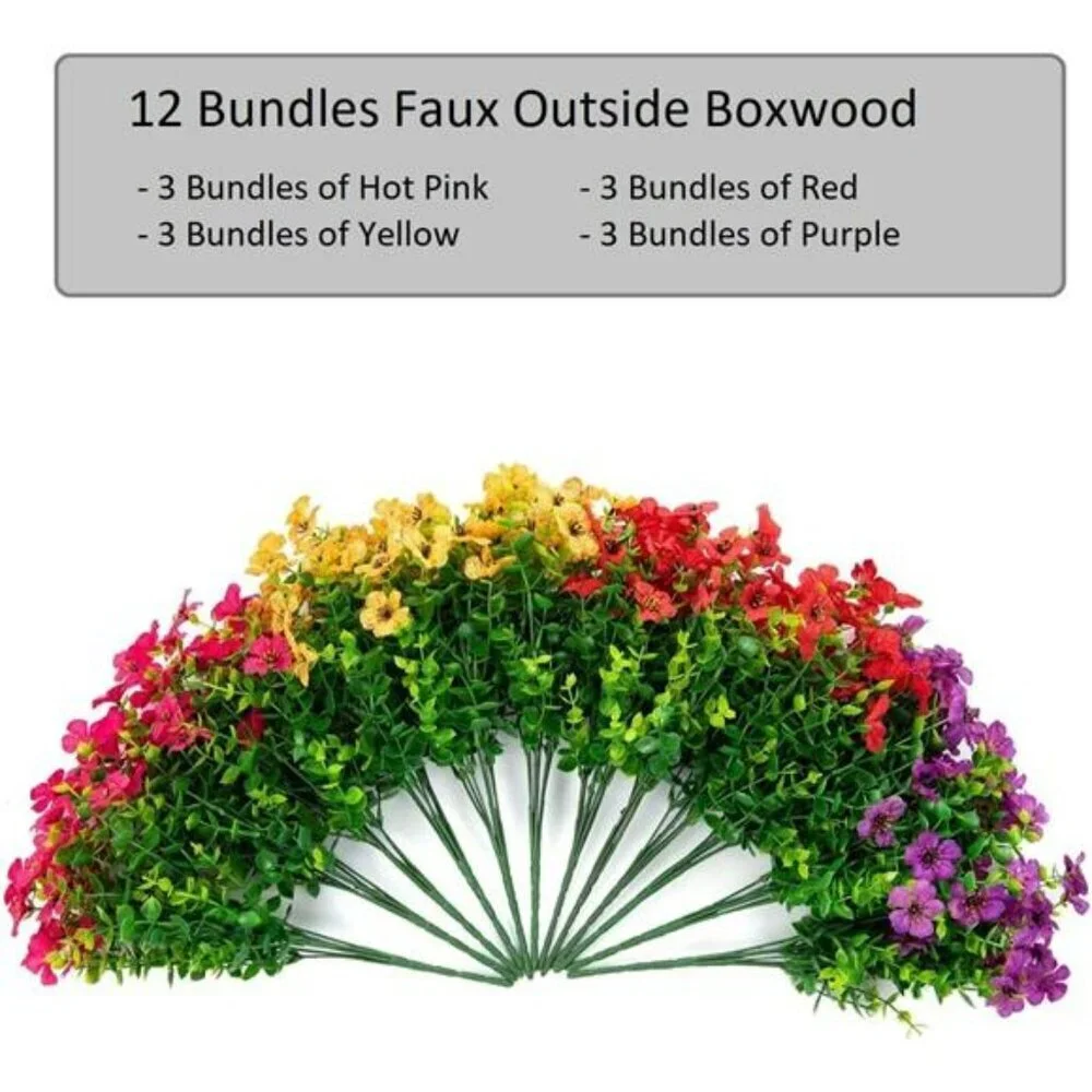 Artificial Daisy Flowers Outdoor UV Resistant 12 Bundles Faux Plants Decor